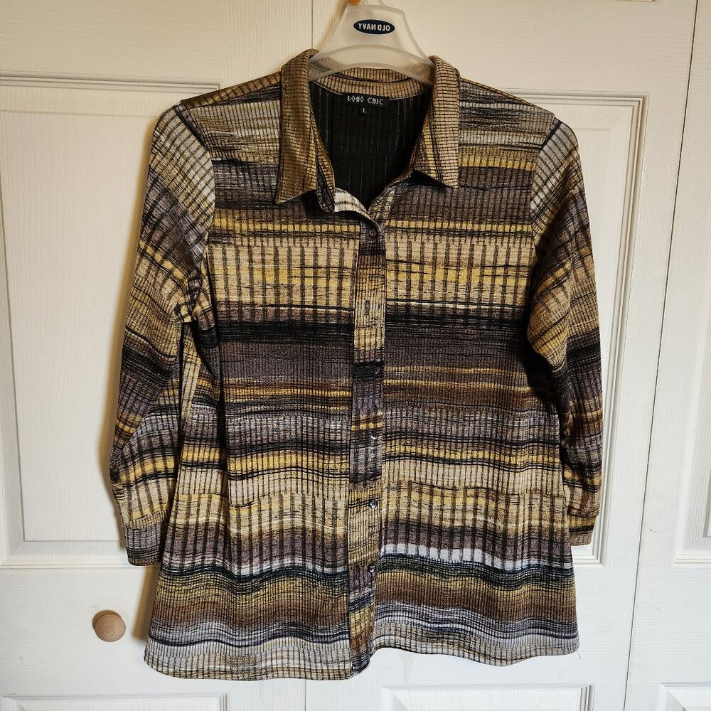 Boho Chic Knit Blouse/Jacket Tunic in Browns